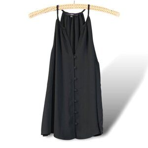 Lulus Blouse Womens Sz S Black Sleeveless Button-Front Halter Top